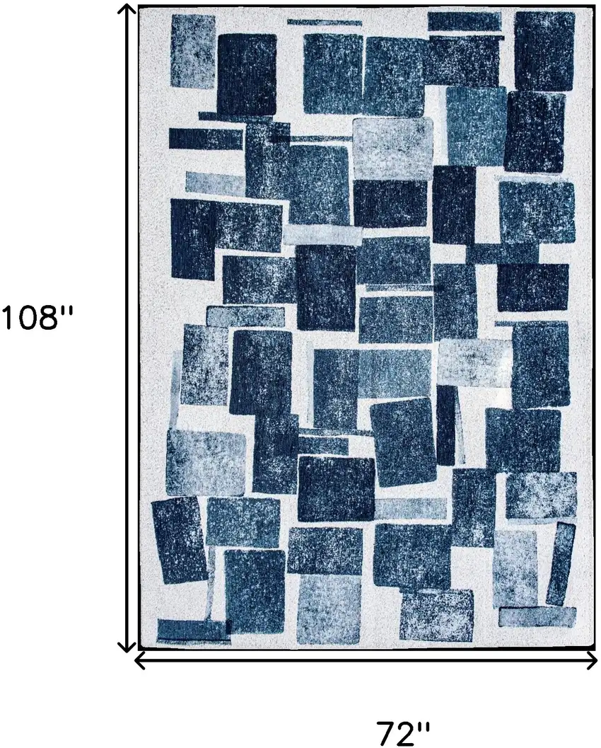 Blue and White Geometric Non Skid Area Rug Photo 3
