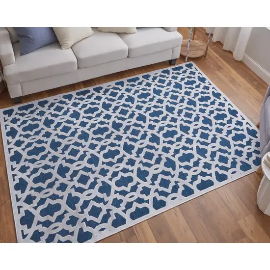 Blue and White Geometric Power Loom Area Rug Photo 9