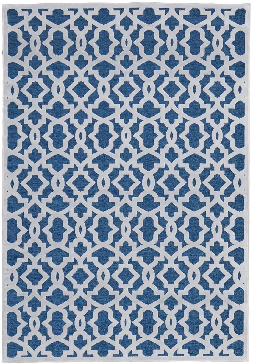 Blue and White Geometric Power Loom Area Rug Photo 1