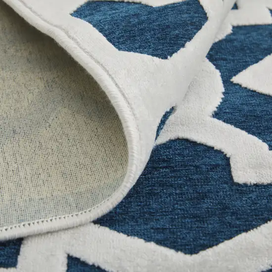 Blue and White Geometric Power Loom Area Rug Photo 5