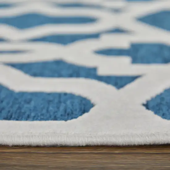 Blue and White Geometric Power Loom Area Rug Photo 3