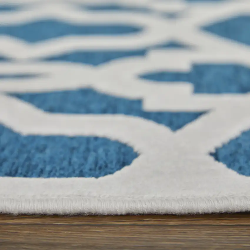 Blue and White Geometric Power Loom Area Rug Photo 3
