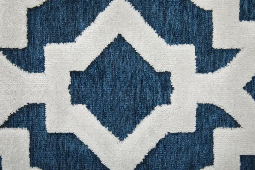 Blue and White Geometric Power Loom Area Rug Photo 4