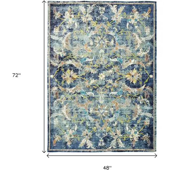 Blue and White Jacobean Pattern Area Rug Photo 3