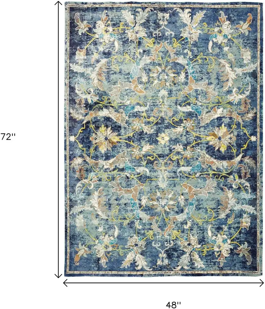 Blue and White Jacobean Pattern Area Rug Photo 3
