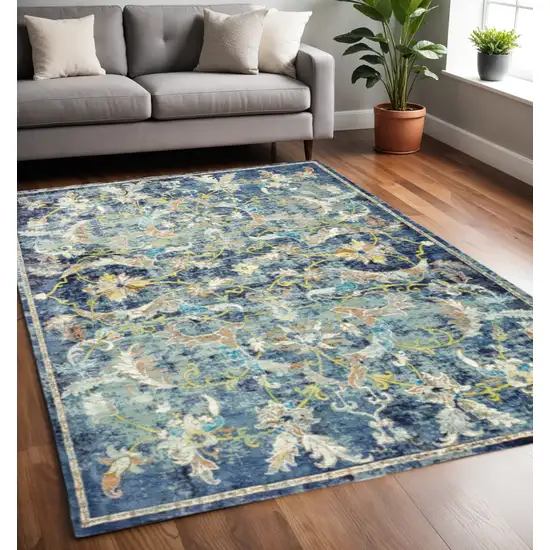 Blue and White Jacobean Pattern Area Rug Photo 1