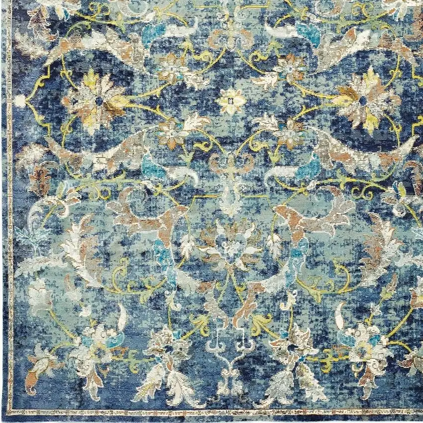 Blue and White Jacobean Pattern Area Rug Photo 6