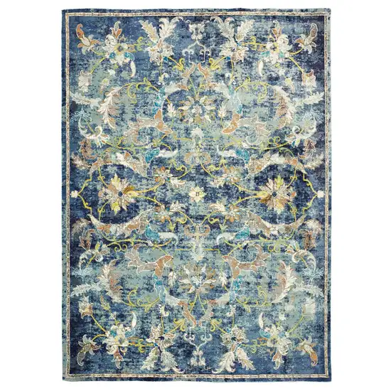 Blue and White Jacobean Pattern Area Rug Photo 7
