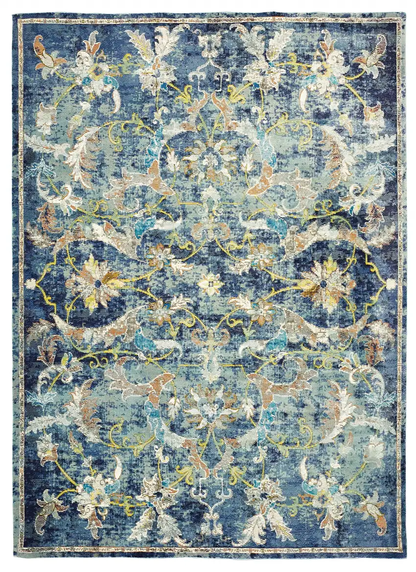 Blue and White Jacobean Pattern Area Rug Photo 7