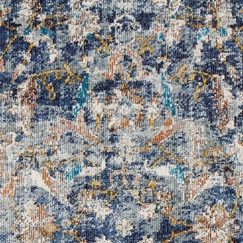 2' X 9' Blue and White Jacobean Pattern Runner Rug Photo 4