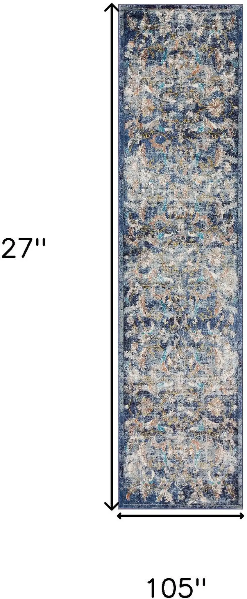 2' X 9' Blue and White Jacobean Pattern Runner Rug Photo 3