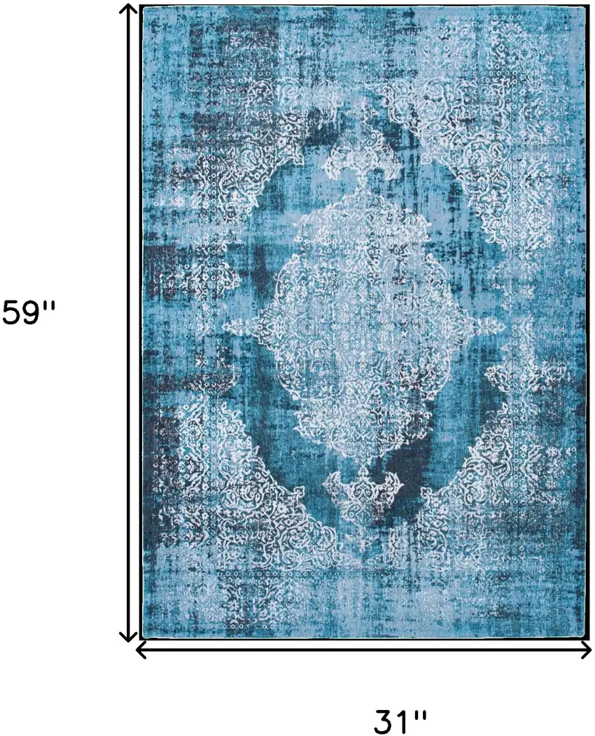 Blue and White Oriental Non Skid Area Rug Photo 3