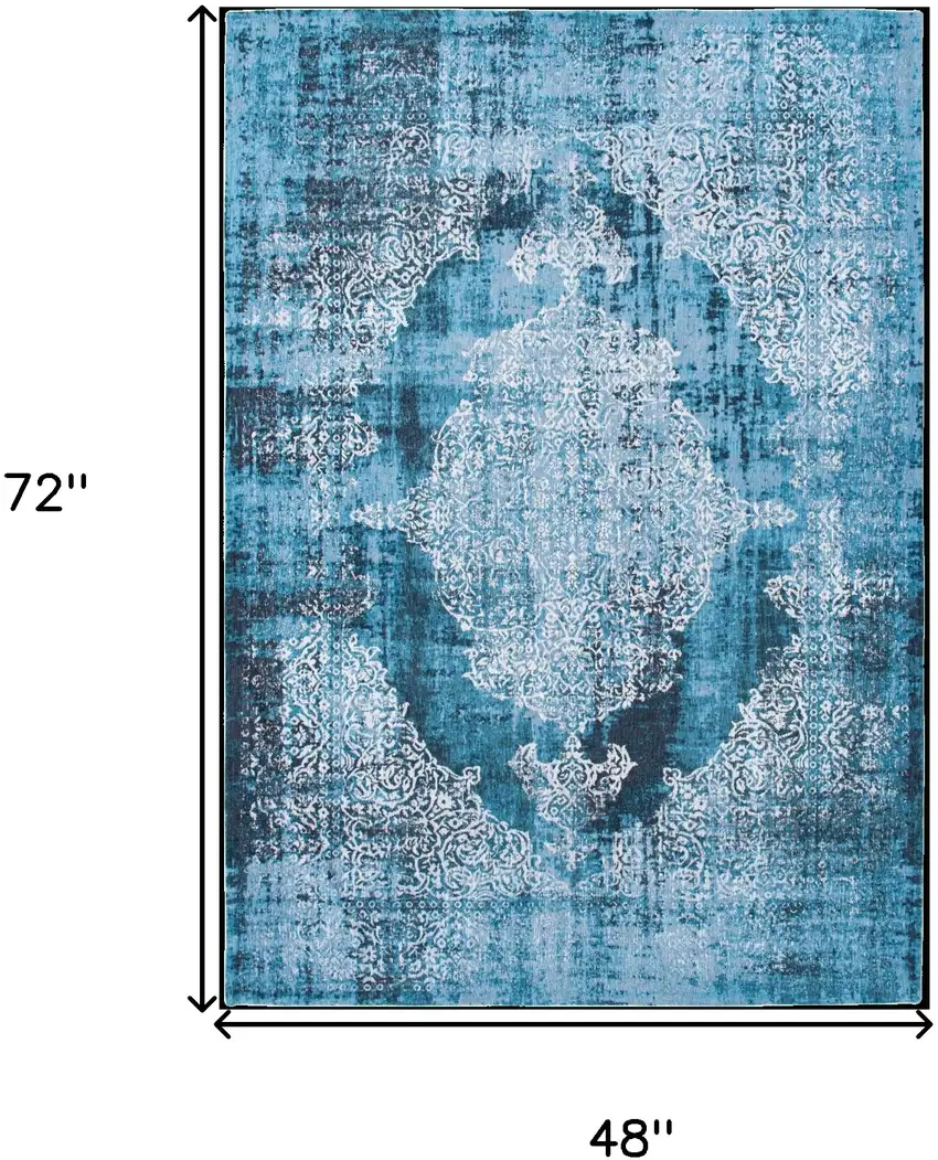 Blue and White Oriental Non Skid Area Rug Photo 3