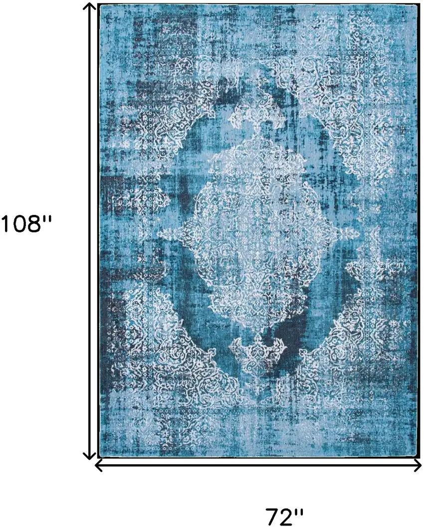 Blue and White Oriental Non Skid Area Rug Photo 3