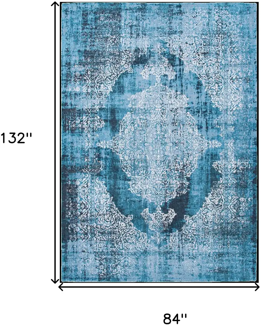 Blue and White Oriental Non Skid Area Rug Photo 3