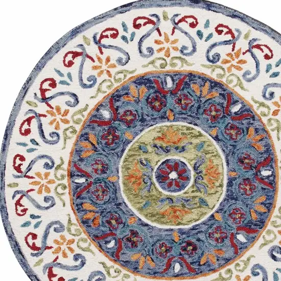 6' Blue And White Round Wool Hand Tufted Area Rug Photo 4