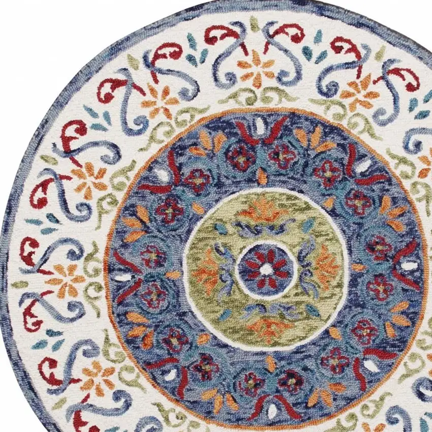 6' Blue And White Round Wool Hand Tufted Area Rug Photo 4