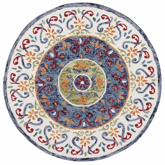 6' Blue And White Round Wool Hand Tufted Area Rug Photo 5