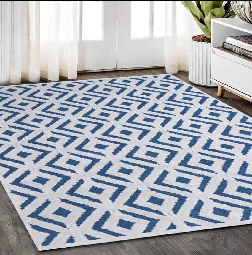 Blue and White Power Loom Area Rug Photo 1
