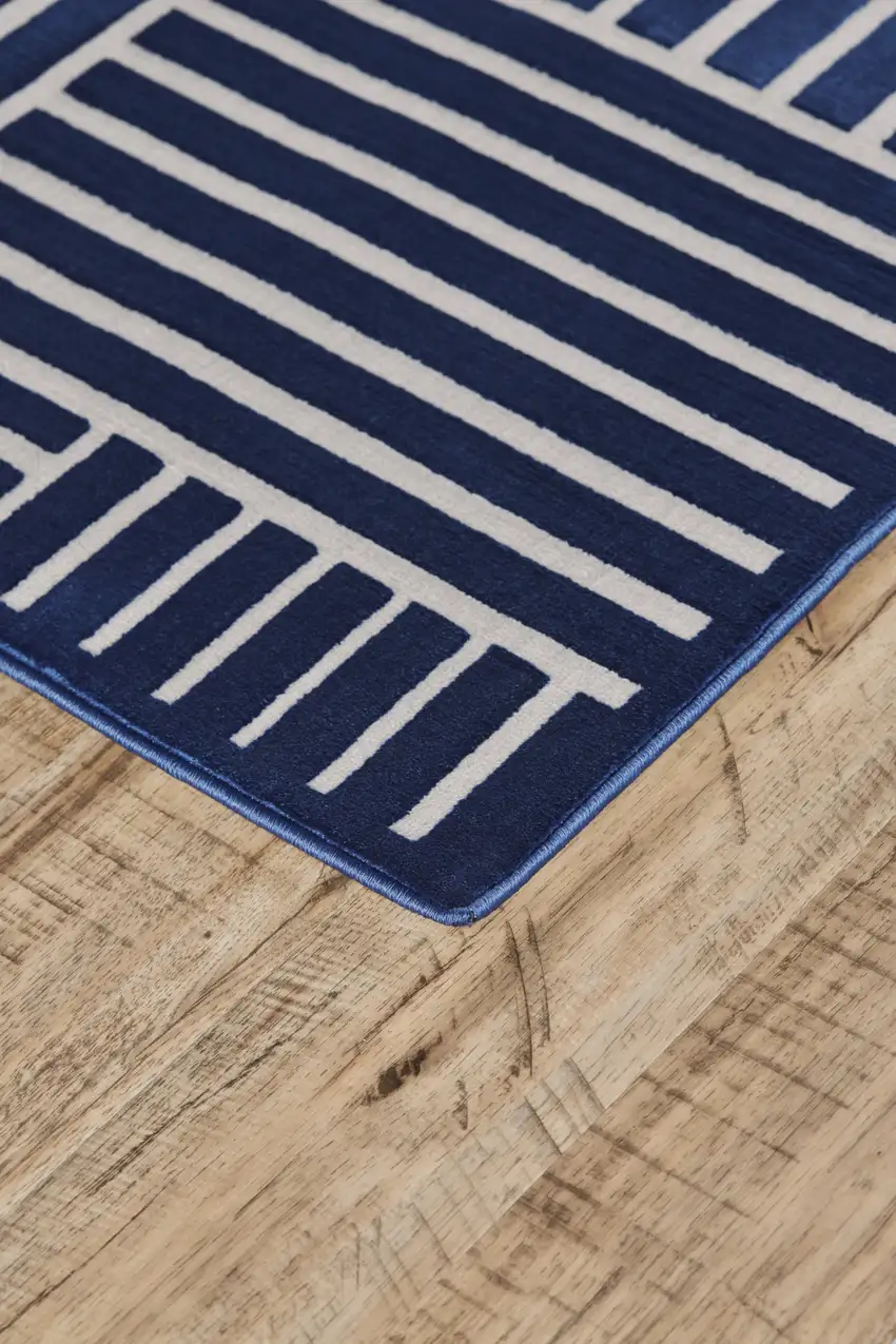 Blue and White Striped Power Loom Area Rug Photo 8