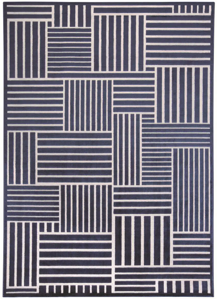 Blue and White Striped Power Loom Area Rug Photo 2