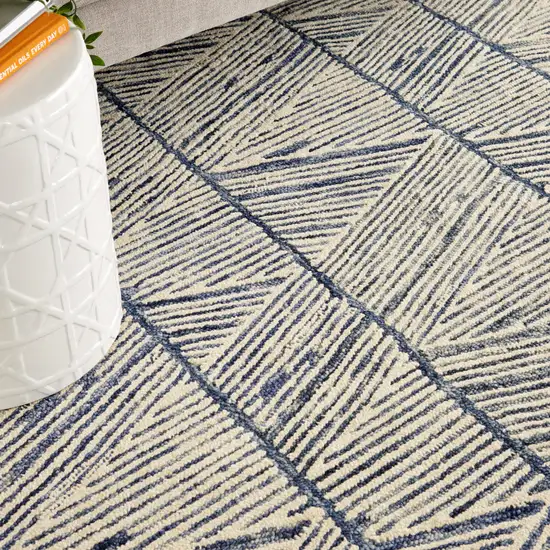 Blue and White Wool Abstract Area Rug Photo 8