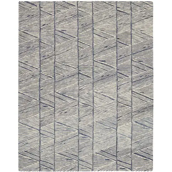Blue and White Wool Abstract Area Rug Photo 2