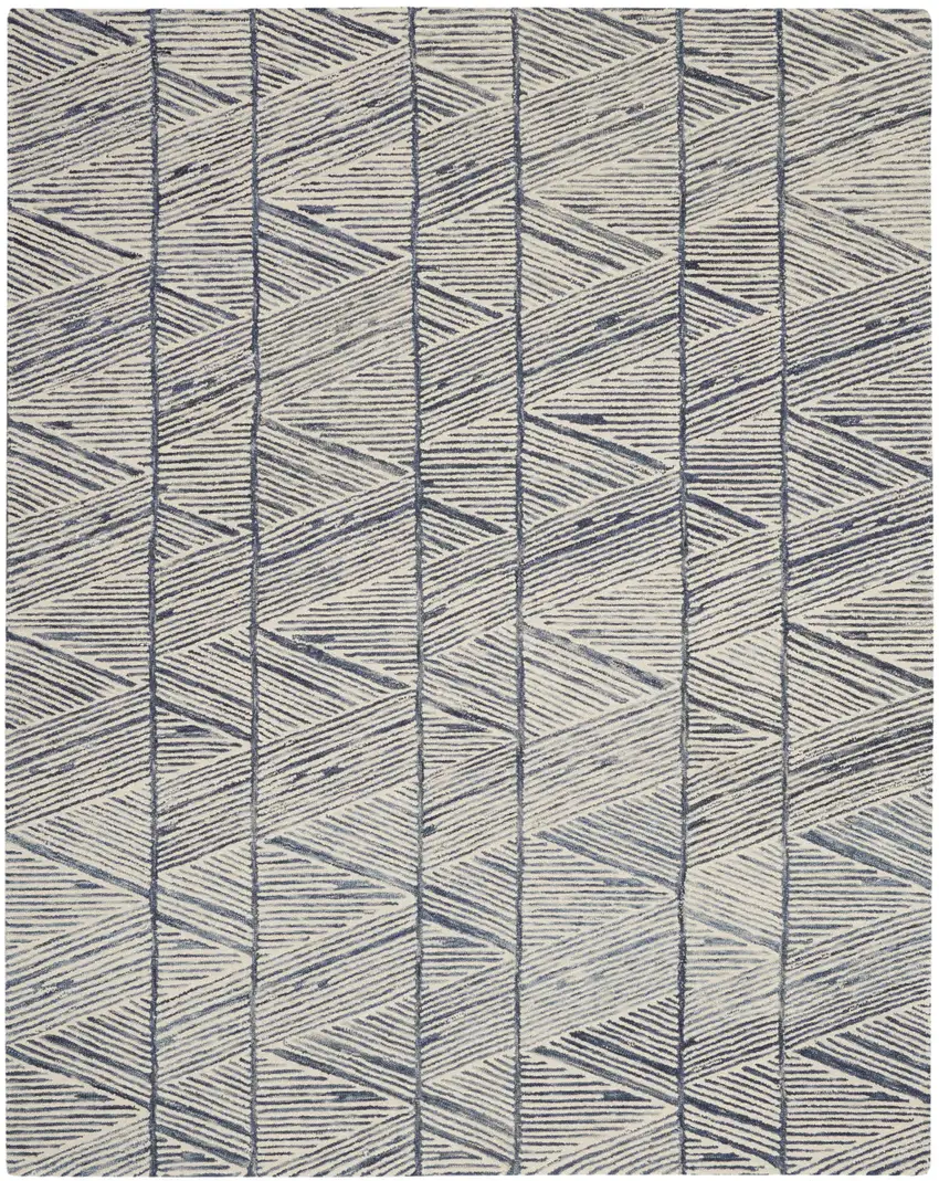 Blue and White Wool Abstract Area Rug Photo 2