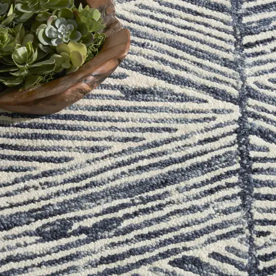 Blue and White Wool Abstract Area Rug Photo 7