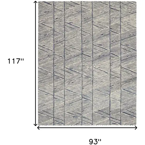 Blue and White Wool Abstract Area Rug Photo 3