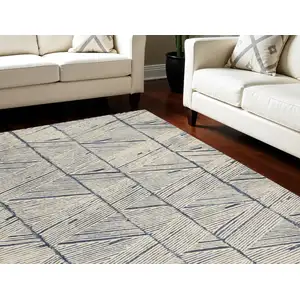 Photo of Blue and White Wool Abstract Area Rug