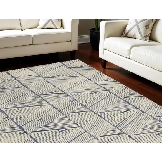 Blue and White Wool Abstract Area Rug Photo 1