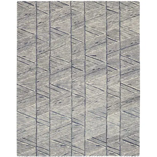 Blue and White Wool Abstract Area Rug Photo 1