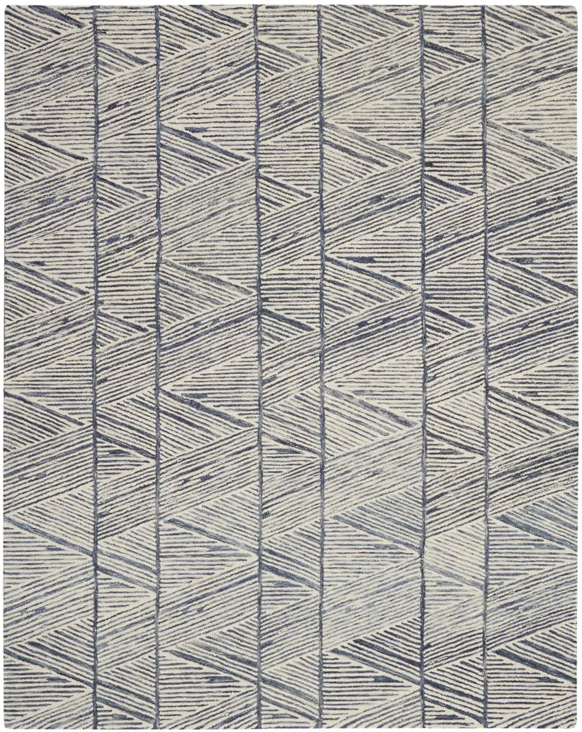 Blue and White Wool Abstract Area Rug Photo 1