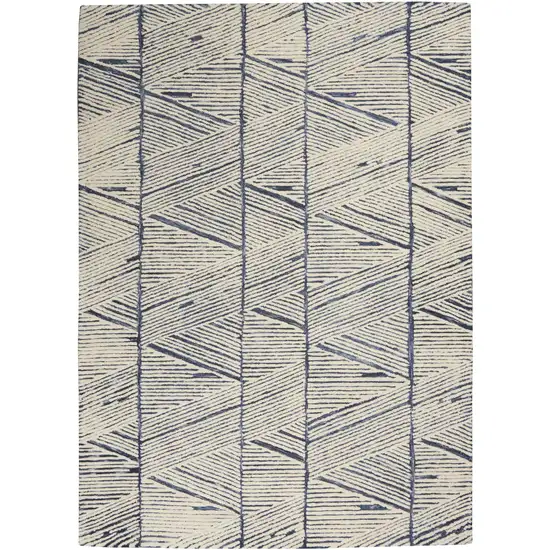 Blue and White Wool Abstract Area Rug Photo 1