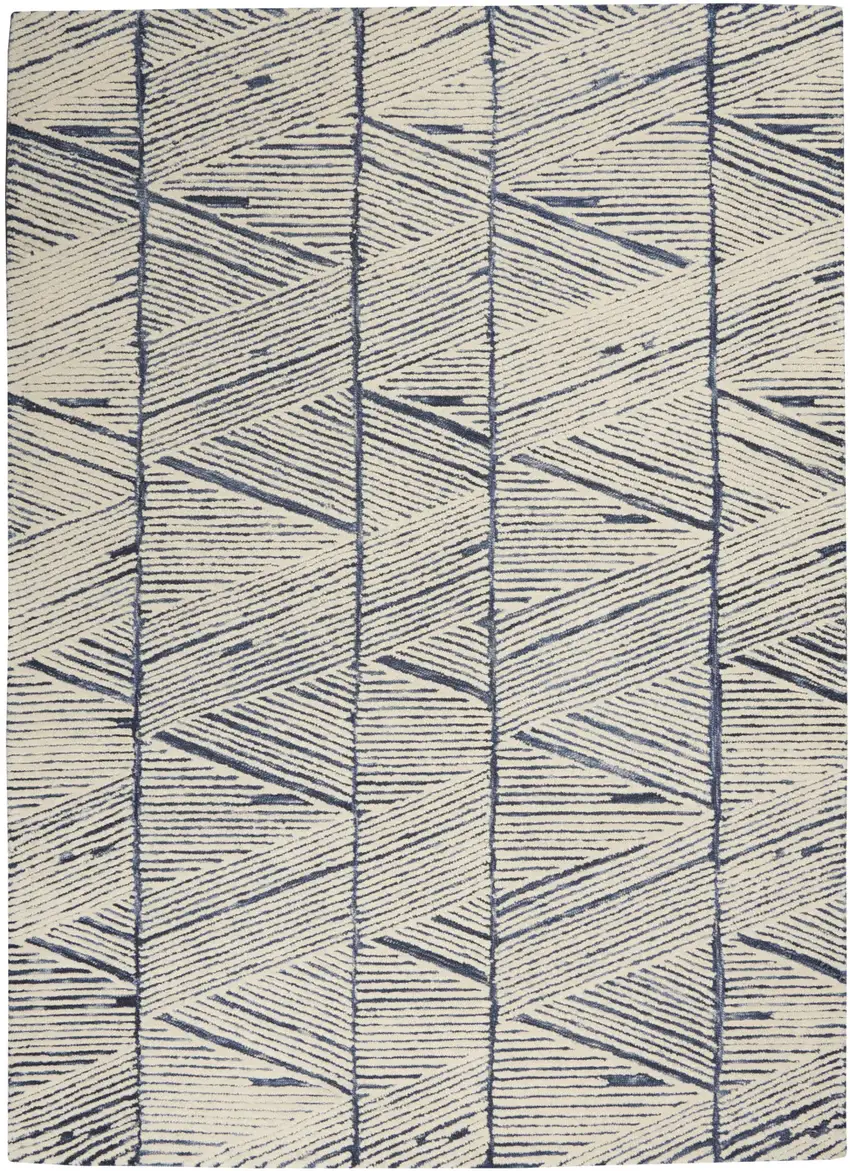 Blue and White Wool Abstract Area Rug Photo 2