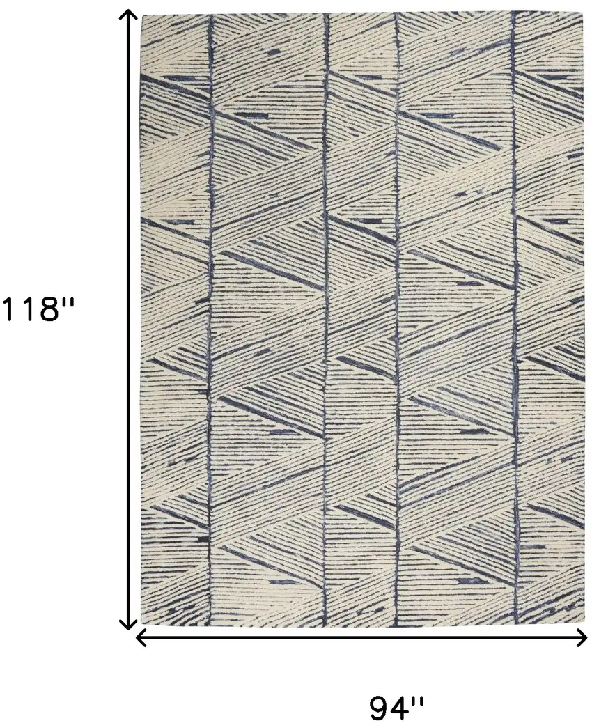 Blue and White Wool Abstract Area Rug Photo 3