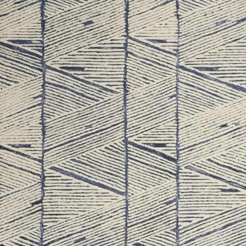 Blue and White Wool Abstract Area Rug Photo 5