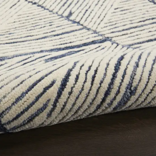 Blue and White Wool Abstract Area Rug Photo 5