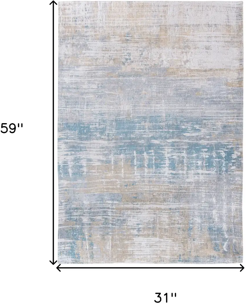 Blue and Yellow Abstract Non Skid Area Rug Photo 3