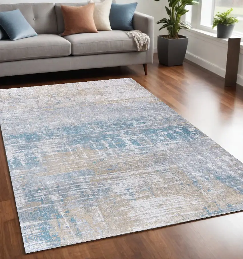 Blue and Yellow Abstract Non Skid Area Rug Photo 1