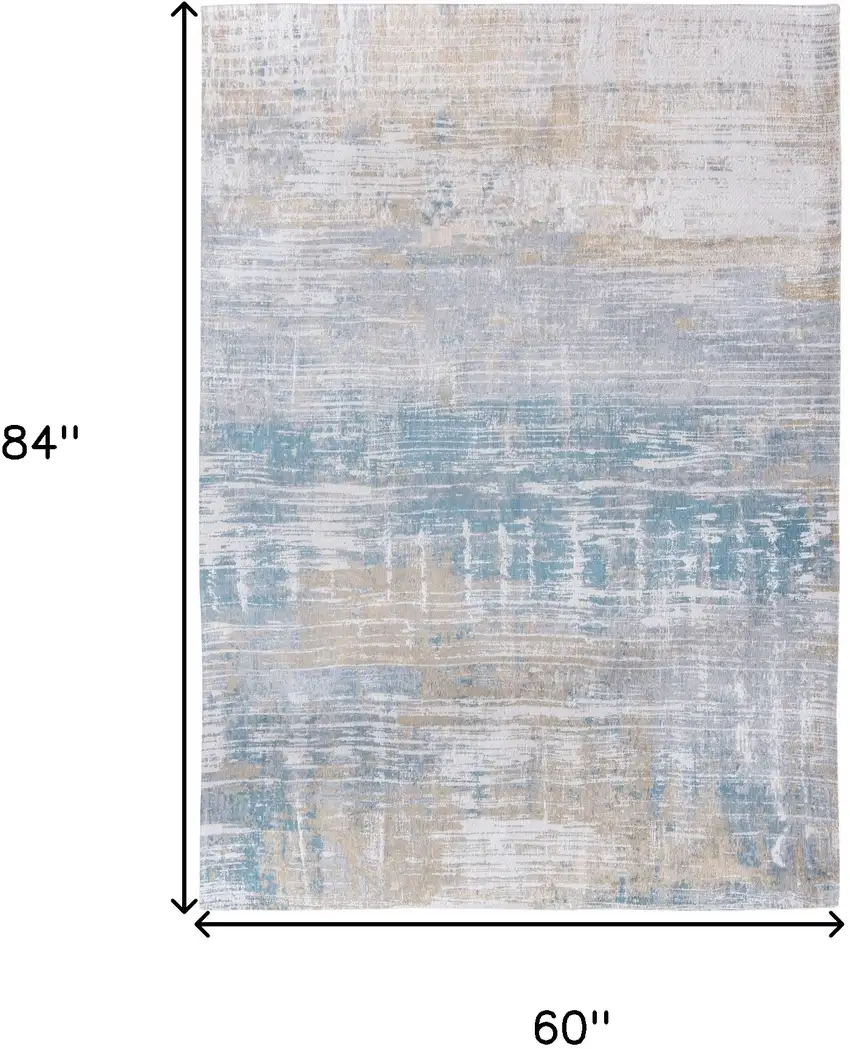 Blue and Yellow Abstract Non Skid Area Rug Photo 3