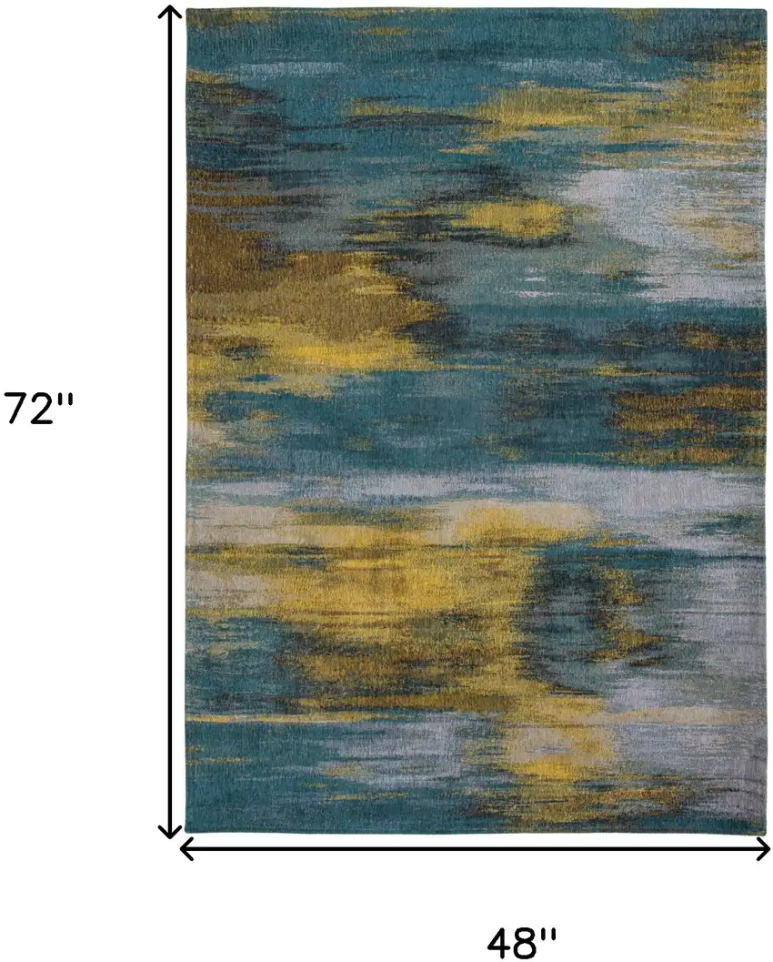 Blue and Yellow Abstract Non Skid Area Rug Photo 3