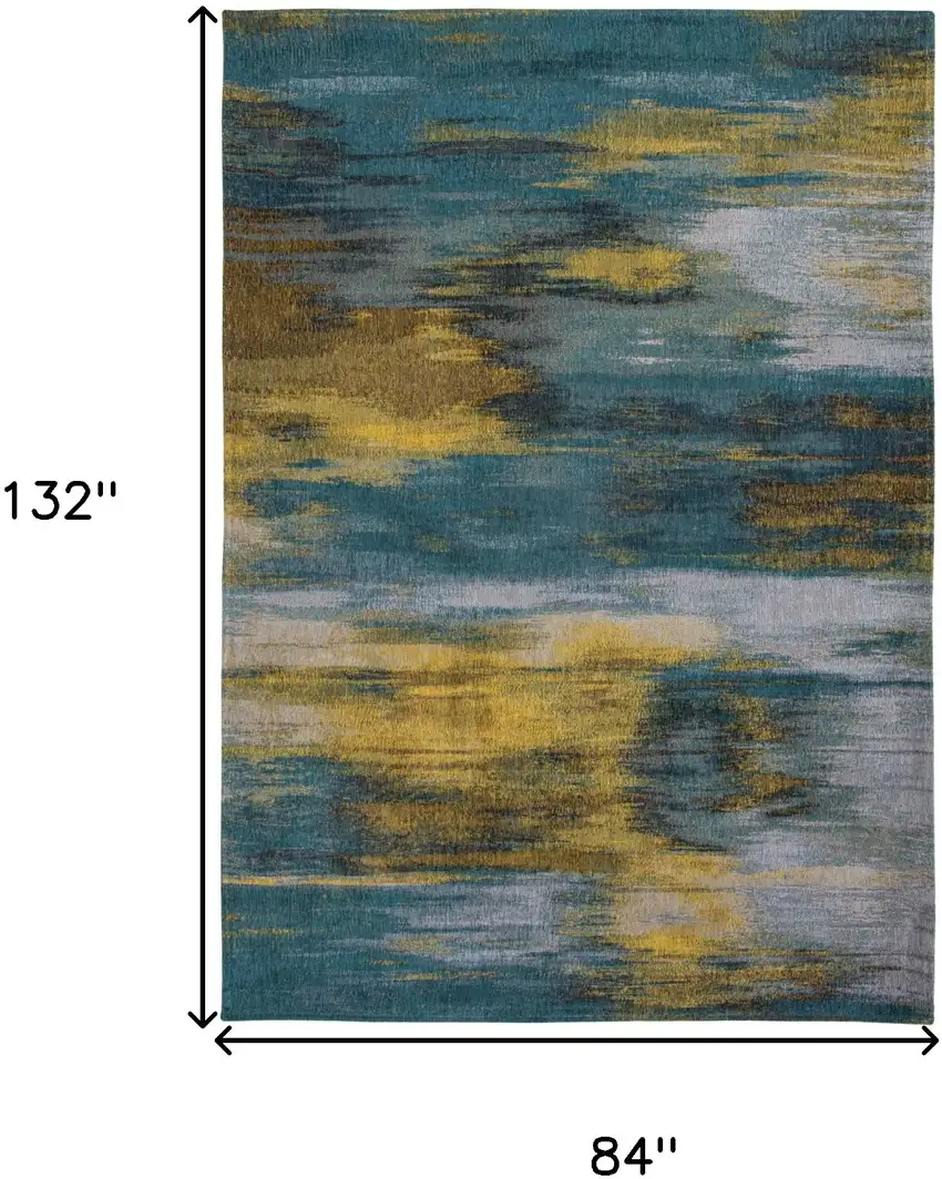 Blue and Yellow Abstract Non Skid Area Rug Photo 3
