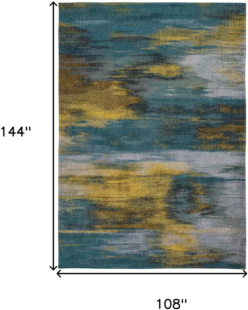 Blue and Yellow Abstract Non Skid Area Rug Photo 3
