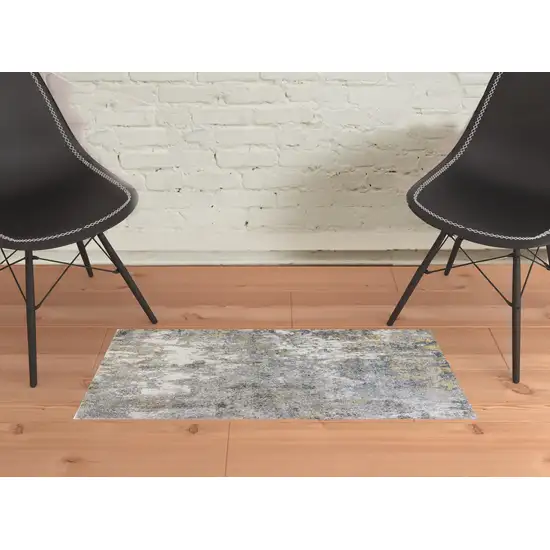 Blue and Yellow Abstract Power Loom Area Rug Photo 2