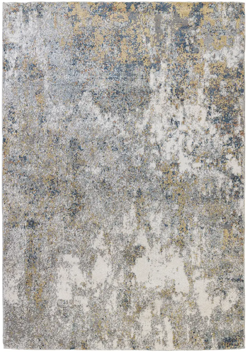 Blue and Yellow Abstract Power Loom Area Rug Photo 1