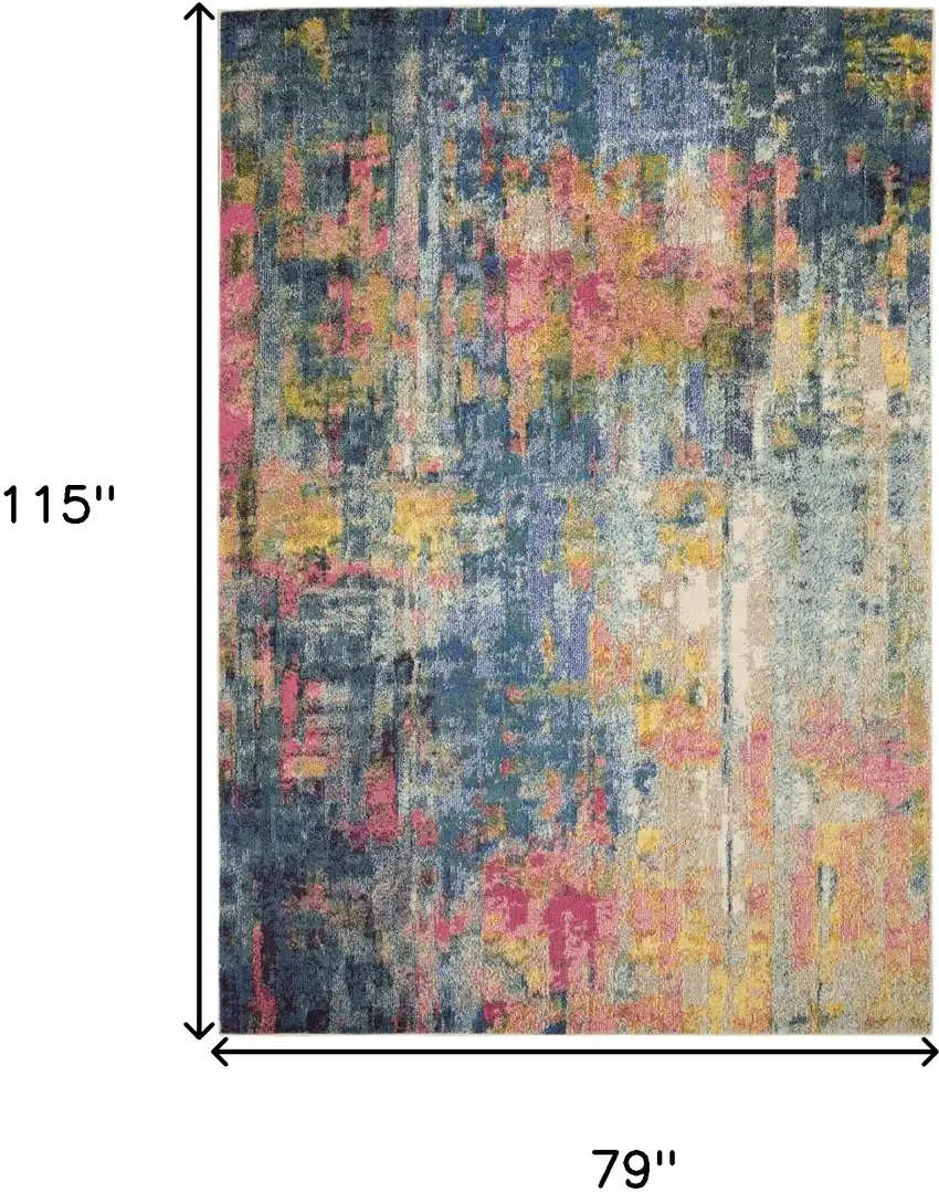 Blue and Yellow Abstract Power Loom Area Rug Photo 3