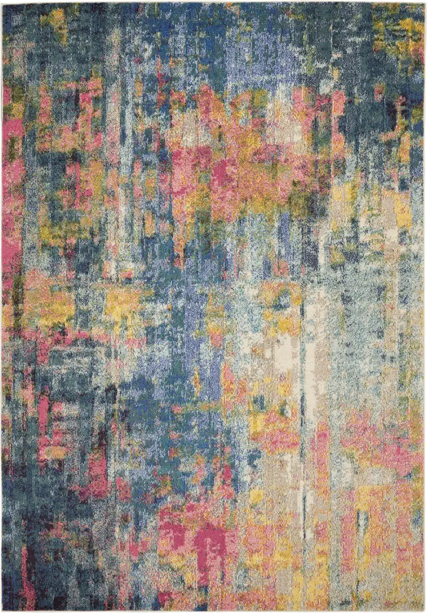 Blue and Yellow Abstract Power Loom Area Rug Photo 2