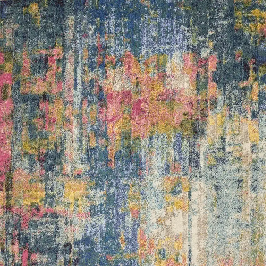 Blue and Yellow Abstract Power Loom Area Rug Photo 8